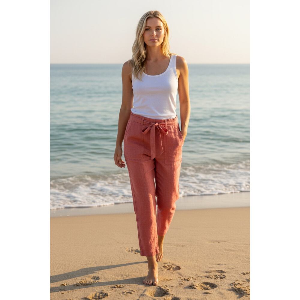 LINDEN HILL 100% Linen Terra Cotta Casual Crop Pants - Size 4